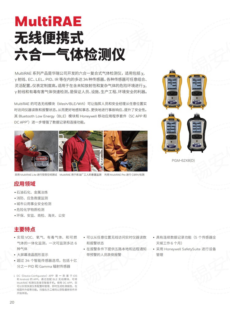 RAE MultiRAE 2 6-in-1 Toxic and Harmful Gas Detector PGM-62X8 Technical Specifications